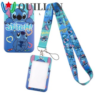 Quillan สายคล้องบัตรธนาคาร ลายการ์ตูน Stitch สําหรับบัตรประจําตัวประชาชน พวงกุญแจ สายคล้องโทรศัพท์ ป้ายชื่อ