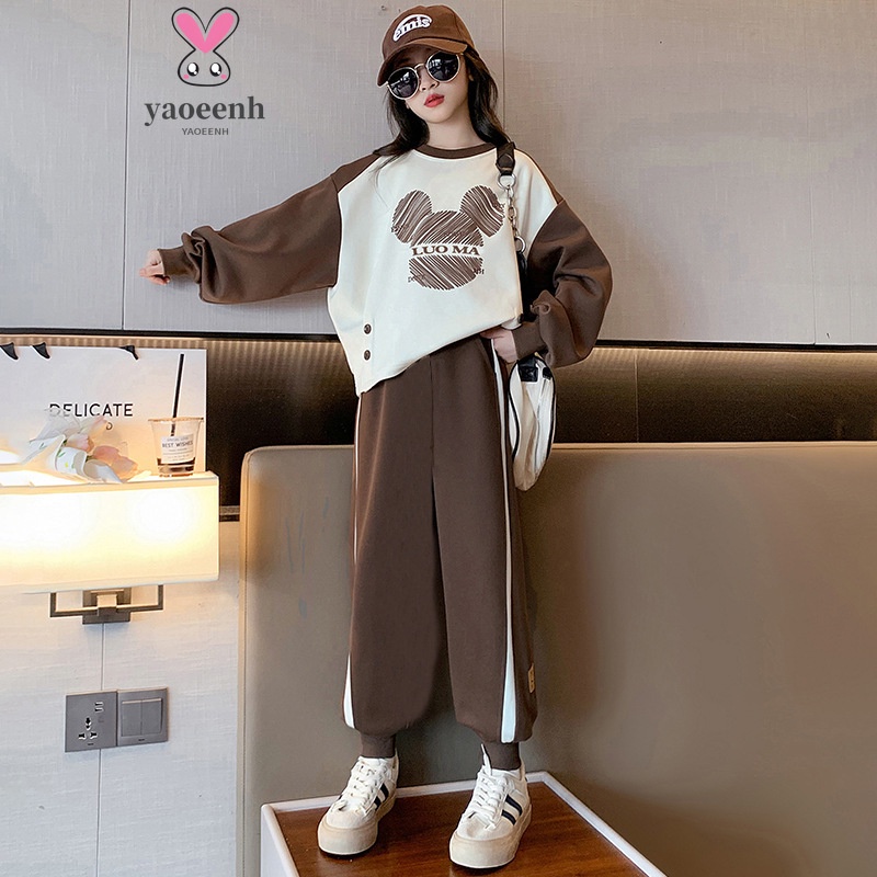 【YAOEENH】พร้อมส่ง ชุดกีฬาแฟชั่น สองชิ้น ขนาดใหญ่ 120-170 ซม. สไตล์เกาหลี สําหรับเด็กผู้หญิง