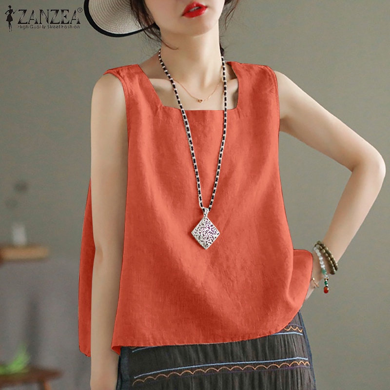 Zanzea เสื้อกล้าม แขนกุด คอสี่เหลี่ยม สีพื้น สไตล์เกาหลี สําหรับผู้หญิง — صورة 5
