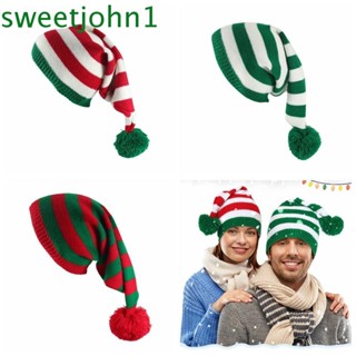 Sweetjohn หมวกบีนนี่ ผ้าถัก ลายซานตาคลอส คริสต์มาส สีแดง สีเขียว อบอุ่น สไตล์เกาหลี