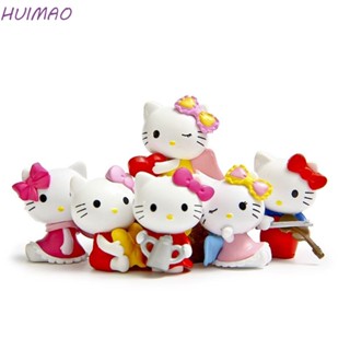 Huimao ตุ๊กตาฟิกเกอร์ Hellokitty Cat ของเล่นสําหรับเด็ก 6 ชิ้น ต่อชุด