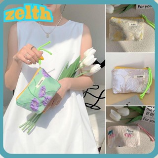 Zelth กระเป๋าใส่เหรียญ ผ้าฝ้าย ทรงสี่เหลี่ยม ลายดอกไม้น่ารัก ขนาดเล็ก แบบพกพา สําหรับผู้หญิง