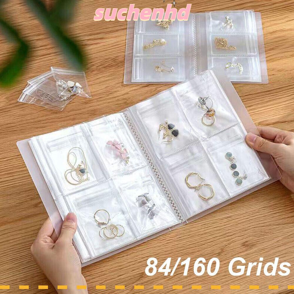 SUCHENHD สมุดเก็บเครื่องประดับ แหวน สร้อยคอ แบบใส มีซิปล็อค 84/160 ช่อง