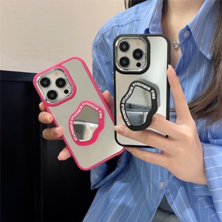 เคสป้องกันโทรศัพท์มือถือซิลิโคน ลายตัวอักษรภาษาอังกฤษ มีกระจก สําหรับ Apple Iphone 14 11 13 12 pro max 13ProMax 11 12ProMax 14Pro