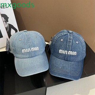 Mxgoods หมวกเบสบอล ผ้ายีน ผ้าฝ้าย กันแดด พิมพ์ลายตัวอักษร Miu อเนกประสงค์