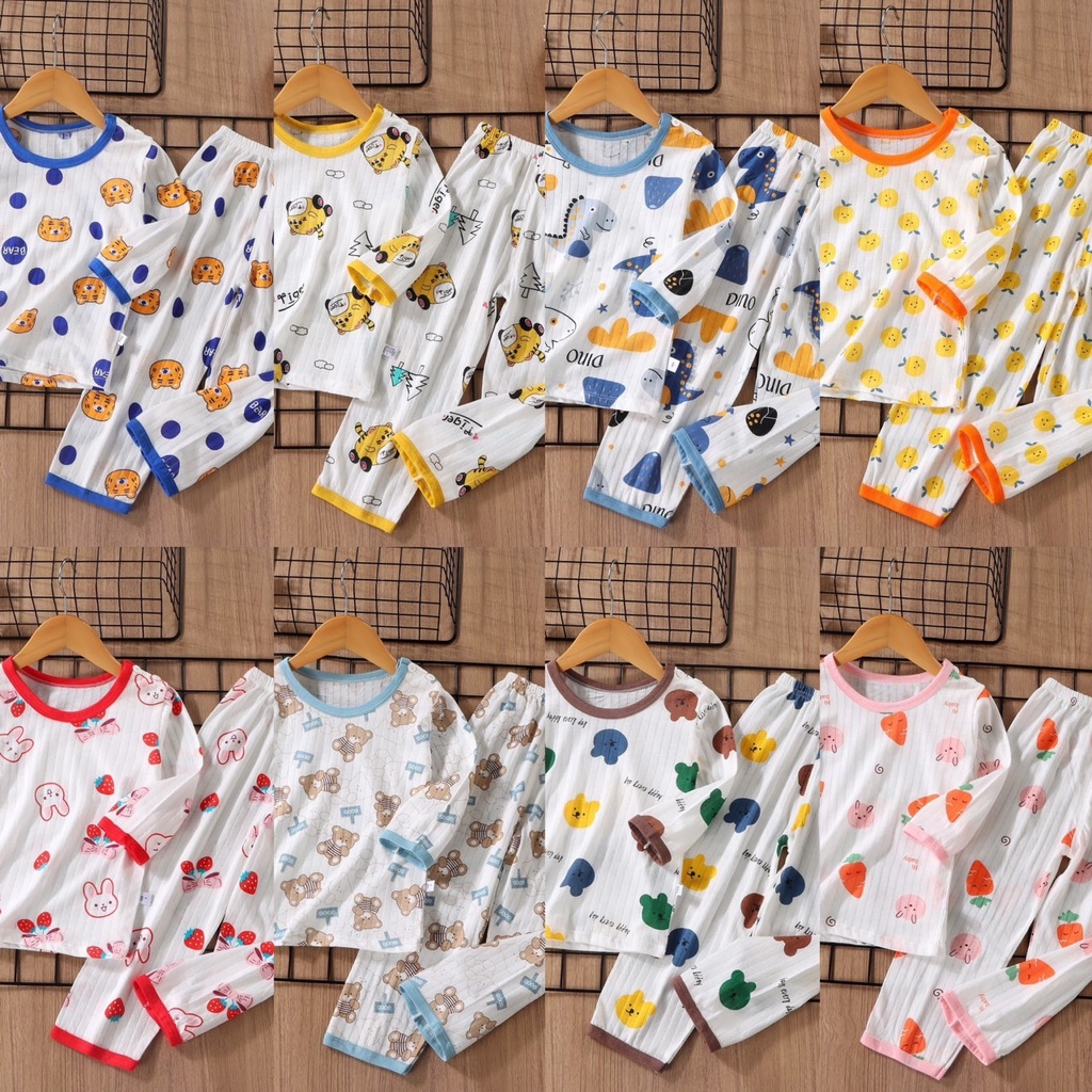 ชุดนอนแขนยาว+กางเกงขายาว พิมพ์ลายน่ารัก เสื้อผ้าที่เด็กสวมใส่ สบาย เนื้อผ้านุ่มนิ่ม