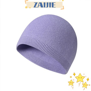 Zaijie24 หมวกบีนนี่ ผ้าวูลถัก กันลม ให้ความอบอุ่น สีพื้น สําหรับผู้หญิง