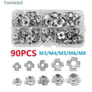 Twinkle น็อตเหล็กคาร์บอน ชุบสังกะสี คุณภาพสูง 5 ขนาด M3 M4 M5 M6 M8 90 ชิ้น