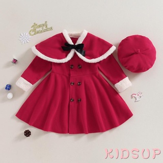 Kidsup1- เสื้อแจ็กเก็ต แขนยาว ประดับโบว์ พร้อมหมวก 2 ชิ้น สําหรับเด็ก