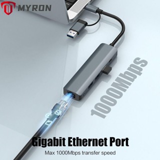 Myron อะแดปเตอร์ฮับ USB C Gigabit Ethernet PD 100W ความเร็วสูง RJ45 5 in 2 Type-C USB 3.0|/ สํานักงานคอมพิวเตอร์