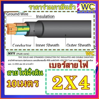 สายไฟฝั่งดิน NYY 2x4 สายไฟหุ้มฉนวนเอ็นวายวาย 10เมตร ฝังดินโดยตรง สายไฟกันน้ำ ร้อยท่อฝังผนังคอนกรีต ร้อยท่อฝังดิน