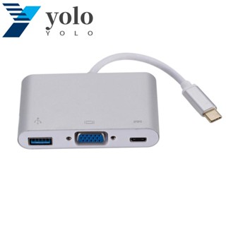 Yolo 3 in 1 ฮับ Type c เป็น HDMI VGA อะแดปเตอร์แปลงขยายแล็ปท็อป Type-c เป็น VGA สายโปรเจคเตอร์ 5 Gbps สําหรับเมาส์ โปรเจคเตอร์ มอนิเตอร์ HDTV 3 in 1