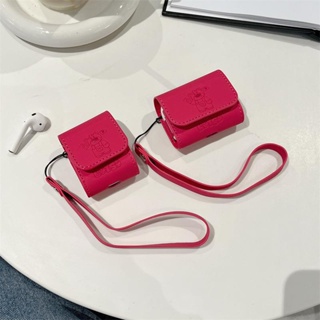 เคสหูฟังบลูทูธไร้สาย แบบหนัง ลายหมีสตรอเบอร์รี่น่ารัก สําหรับ AirPods Pro Apple 1 2 3 Generation