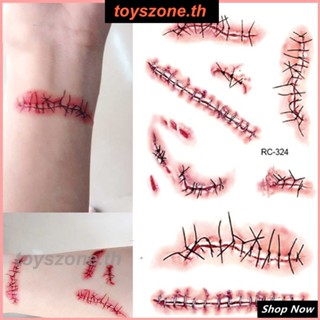 สติ๊กเกอร์รอยสักชั่วคราว บาดแผลสยองขวัญฮาโลวีน บาดแผลเย็บที่สมจริง (toyszone.th)