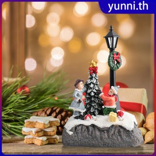 19 ประเภทคริสต์มาส Miniature รูปปั้นตกแต่งเรซิ่นโคมไฟถนน Xmas Tree Snowman พร้อมไฟ LED เทศกาลอุปกรณ์เสริม Yunni