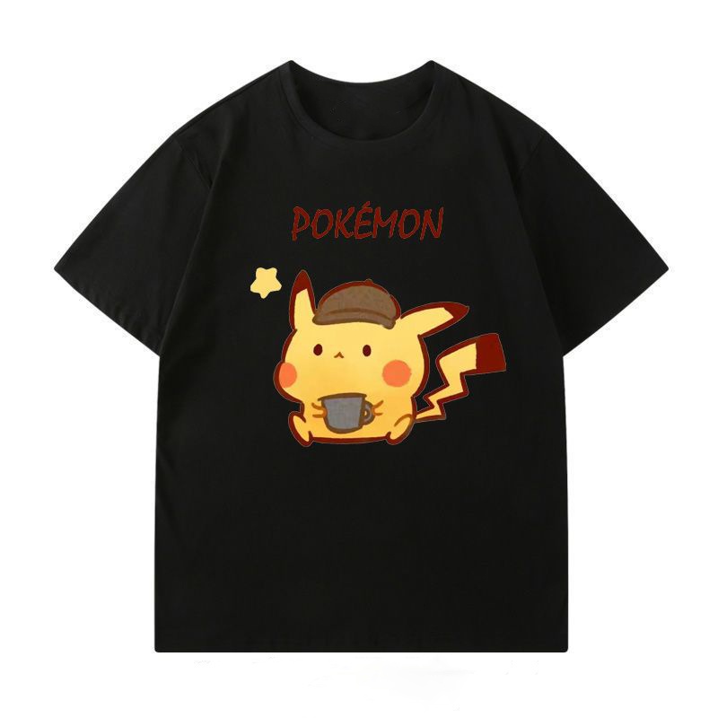 ผ้าฝ้ายแท้ Pokemon รุ่นน่ารัก Pikachu, Pikachu, Clefairy และอื่นๆ ใส่ได้ทั้งชายและหญิง เสื้อยืดแฟชั่น