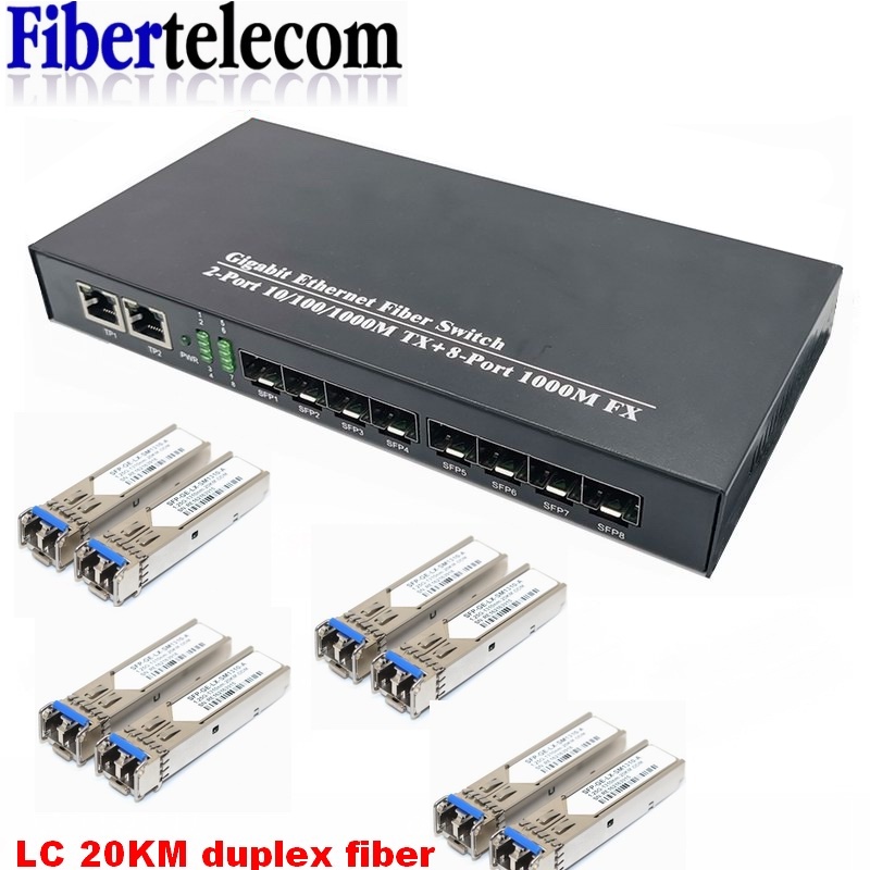 สวิตช์ไฟเบอร์ออปติคอล 8 พอร์ต SFP Gigabit พร้อม 2*1000Base-T 10 พอร์ต Gigabit Switch
