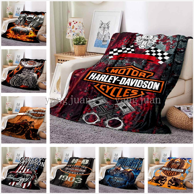ผ้าห่มนุ่ม บาง ลายโลโก้ Harley ของขวัญ สําหรับรถจักรยานยนต์ โซฟา เตียง รถยนต์ ตั้งแคมป์ โยนรูปภาพ ผ้าห่มเปล่า สําหรับเตียง a1