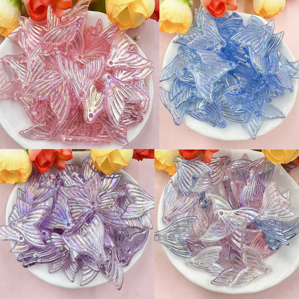 100 ชิ้น อะคริลิคใส สีหางปลา ลูกปัด สร้อยคอแฟชั่น สร้อยข้อมือ ลูกปัดวัสดุ ผู้หญิง เด็กผู้หญิง DIY เครื่องประดับ ของขวัญ
