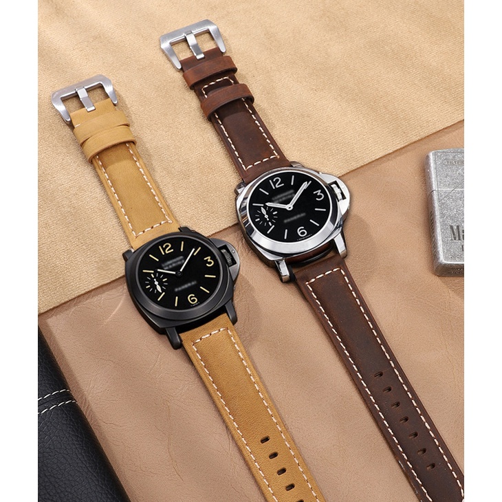 สายนาฬิกาข้อมือ สายหนังวัวแท้ เนื้อแมตต์ สไตล์วินเทจ สําหรับ Panerai 20 มม. 22 มม. 24 มม. 26 มม.