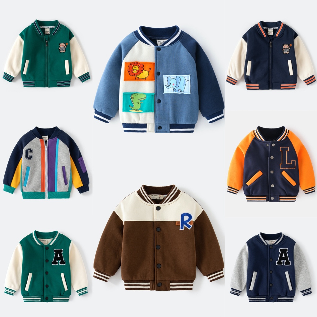 เสื้อแจ็กเก็ต เสื้อเบสบอล มีฮู้ด ผ้าฟลีซ ปักลายการ์ตูน มีซิป แฟชั่นฤดูใบไม้ร่วง และฤดูหนาว สําหรับเด็กผู้ชาย
