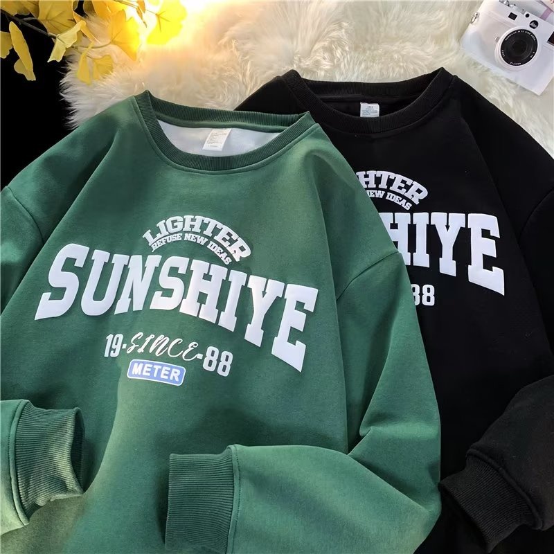 แฟชั่นผู้หญิงตัวอักษรขนาดใหญ่ SUN พิมพ์เสื้อกันหนาว Oversize หลวม Unisex แขนยาวผู้ชายและผู้หญิงลูกเรือคอเสื้อกันหนาว