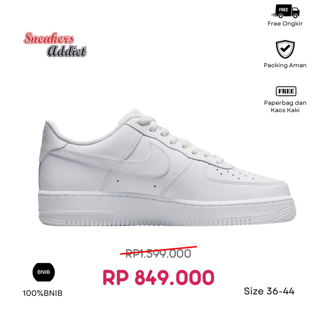 Sepatu Sneakers Nike Air Force 1 Low Triple White Full White 100% BNIB แฟชั่น