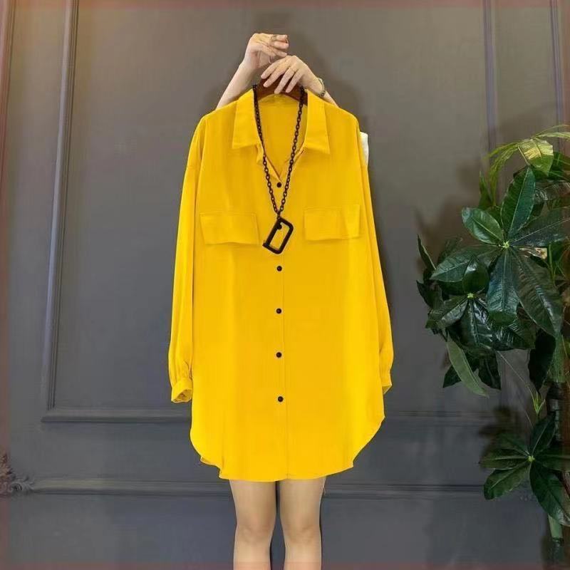 เสื้อแขนยาว คอปก ทรงหลวม พลัสไซซ์ สําหรับผู้หญิง