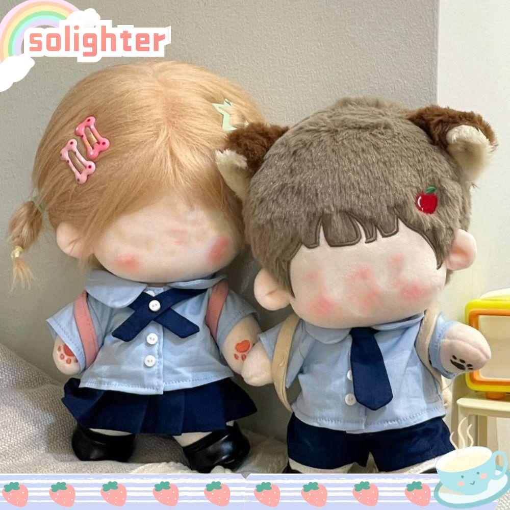 Solighter ชุดเครื่องแบบนักเรียน ชุดคอสเพลย์ และกระโปรง ผ้าฝ้าย ขนาดเล็ก 20 ซม. สีฟ้า สําหรับตุ๊กตา