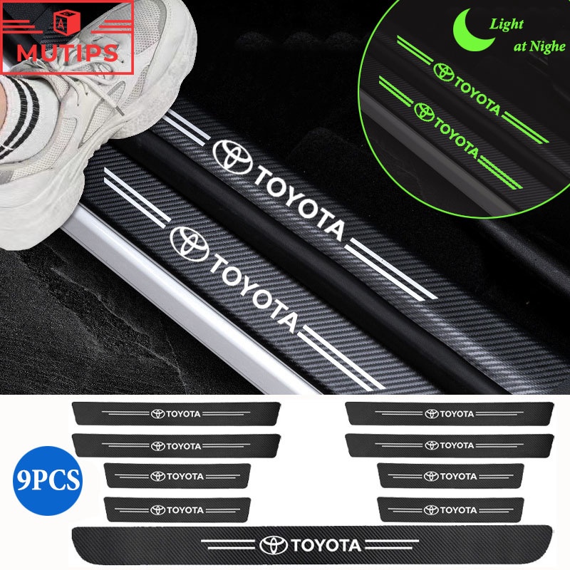 Toyota 9 ชิ้น/ชุด รถยนต์ ไฟเบอร์เรืองแสง สติกเกอร์คาร์บอน สติกเกอร์​ กันรอยชายบันได ธรณีประตู แถบ ป้
