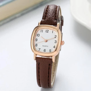 Vintage Square Small Dial นาฬิกาหรูหราสําหรับผู้หญิงสายหนังสไตล์มินิมอลสําหรับของขวัญนักเรียนสีดําสีน้ําตาล