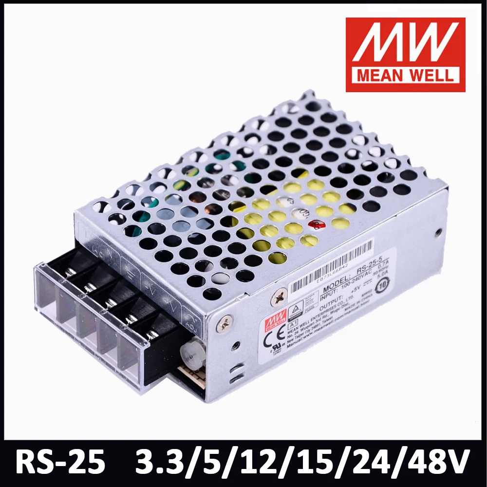 MEAN WELL RS-25 25W เอาต์พุตเดี่ยว Switching Power Supply 3.3/5/12/15/24/48V Led Driver RS-25-5 RS-25-3.3 RS-25-12