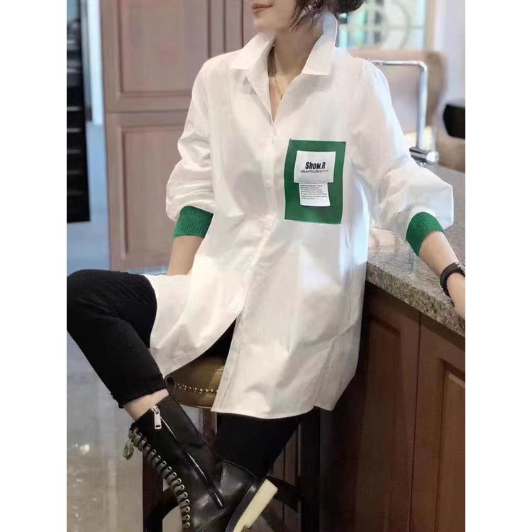 เสื้อเบลาส์ แขนยาว คอปก ทรงหลวม สไตล์เกาหลี สําหรับผู้หญิง