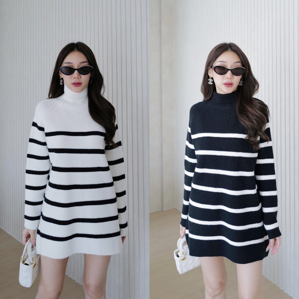 HILOOK หนาวนี้ต้องมีคอลนี้ เสื้อแขนยาวคอเต๋าลายริ้วzaraต้องมีเลย ผ้าหนาใส่แล้วอุ่น #00013