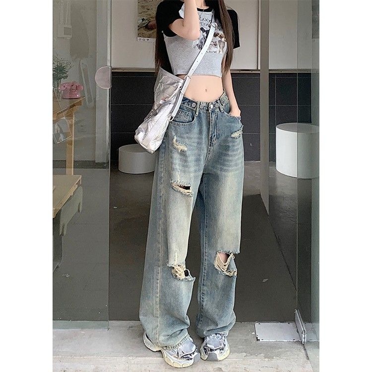 พร้อมส่ง jss124 กางเกงยีนส์ กางเกงกระบอก แต่งขาดเซอร์ๆ ทรงสตรีทเท่สุด แมทช์กับอะไรก็ปัง ทรงนี้กำลังฮิต ห้ามพลาดจ้า