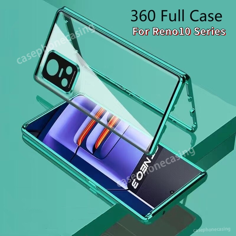 เคสโทรศัพท์มือถือ สําหรับ OPPO Reno 10 Pro Plus 5G 2023 360° โลหะ แม่เหล็ก เต็มจอ กล้อง กระจกนิรภัย ป้องกันด้านหลัง สําหรับ Opo Reno10 Reno10Pro Reno10ProPlus