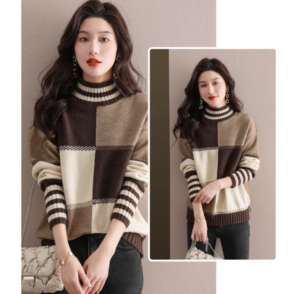 [พร้อมส่ง] ขายดี เสื้อกันหนาว คอกลม ผ้าถัก ลายทาง สไตล์เกาหลี แฟชั่นฤดูใบไม้ร่วง ฤดูหนาว สําหรับผู้หญิง