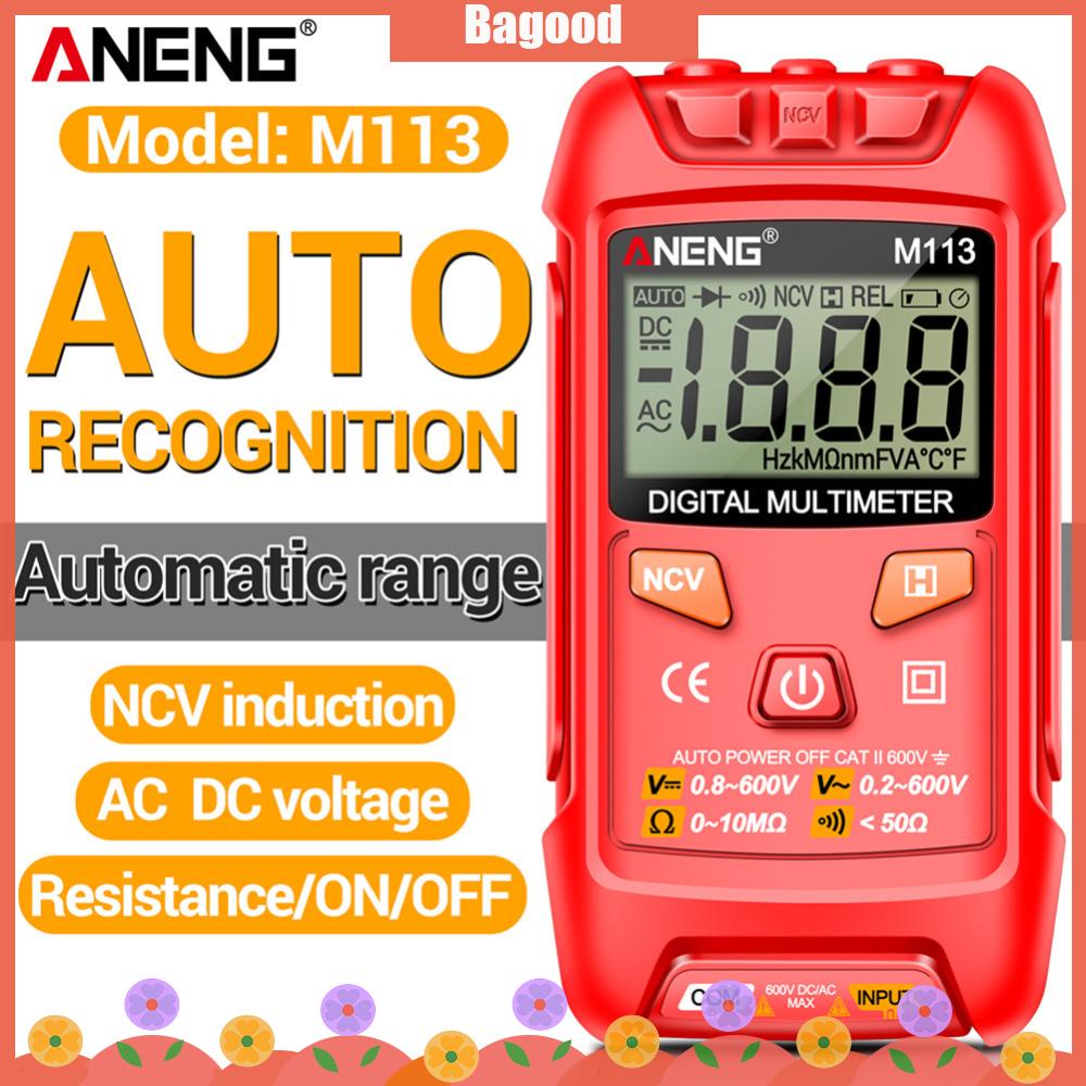 ♪Bagood♪ Aneng M113 เครื่องมัลติมิเตอร์ดิจิทัล ตรวจจับความต้านทาน โอห์ม NCV 1999 ขนาดเล็ก AC DC