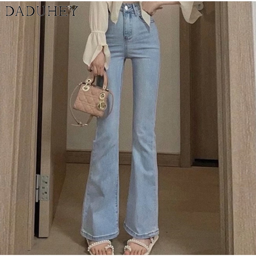 DaDuHey2026 New Korean Style Ins Women's Stretch Skinny Retro Wide Leg Slim Flare Pants High Waist C