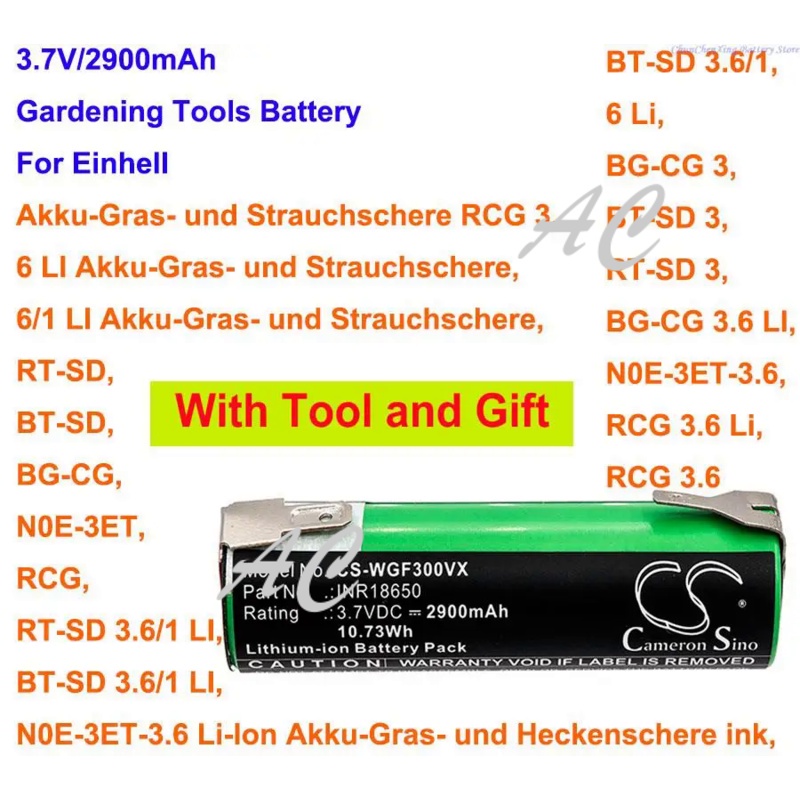 AC Cameron Sino 2900mAh Battery for EINHELL BG-CG, BT-SD, BT-SD 3.6/1, N0E-3ET, N0E-3ET-3.6, RCG, RC