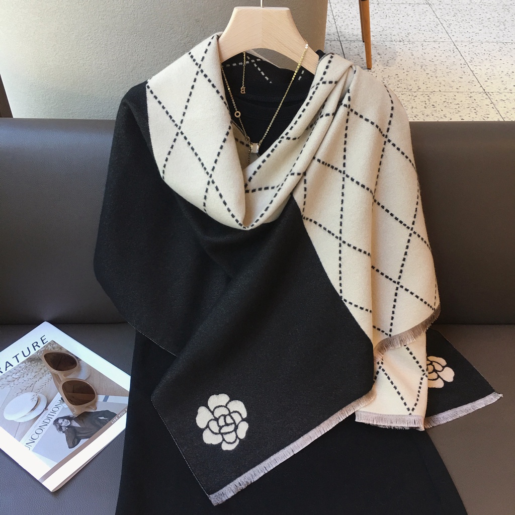 ผ้าคลุมไหล่ ผ้าพันคอ ผ้าแคชเมียร์ แบบถัก แบบหนา ให้ความอบอุ่น แฟชั่นสไตล์เกาหลี