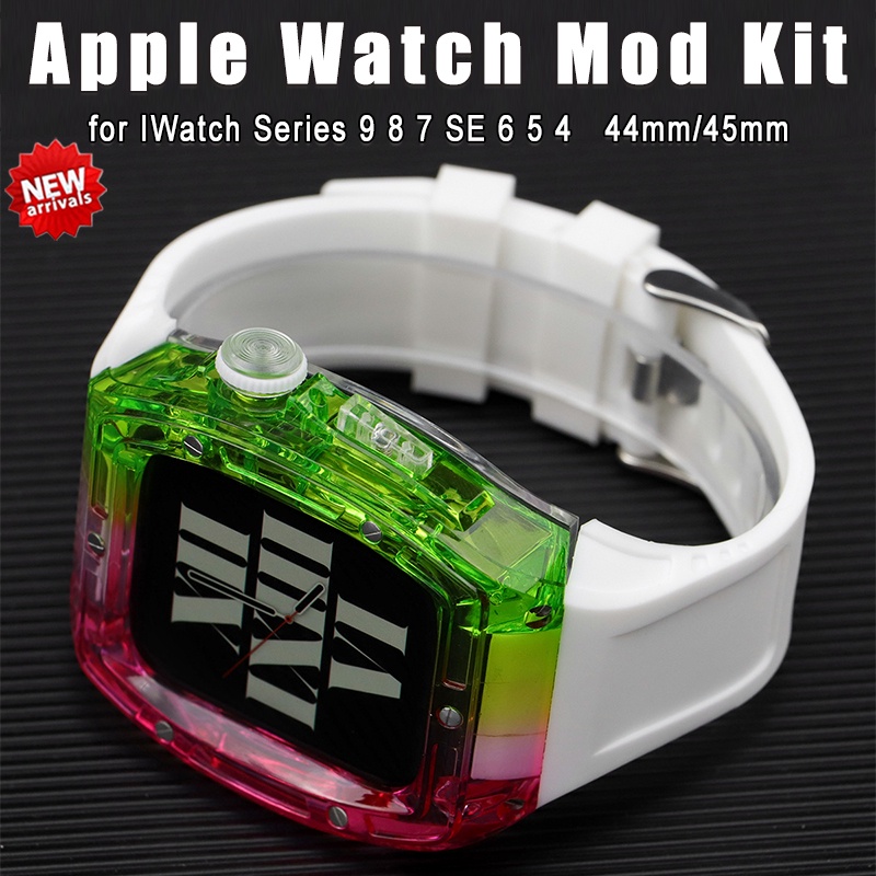 สายนาฬิกาข้อมือยาง แบบใส หรูหรา สําหรับ Apple Watch 44 มม. 45 มม. Iwatch 9 8 7 6 SE 5 4