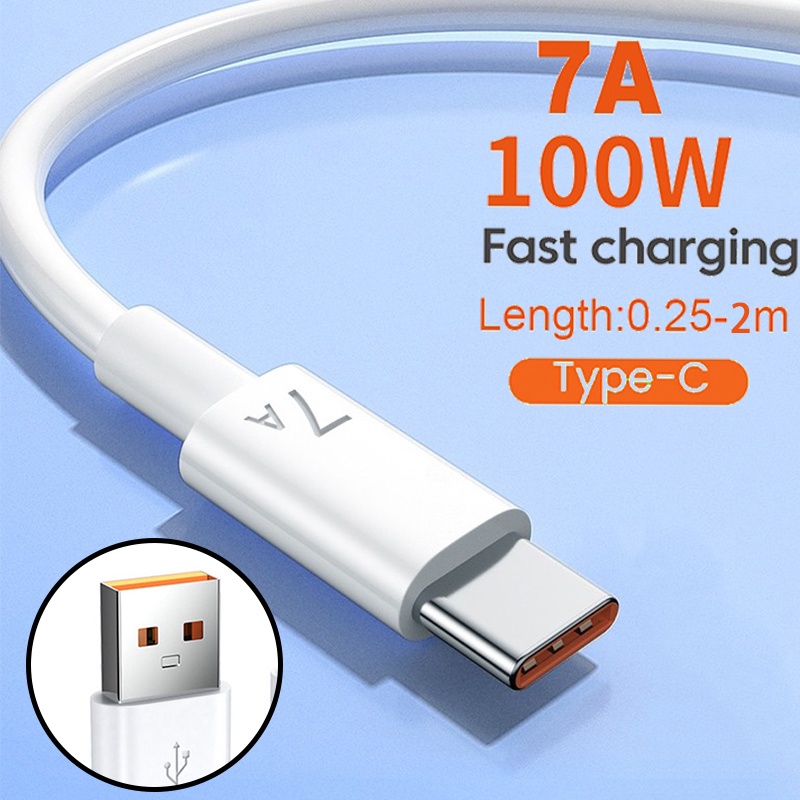 7A 100W สายชาร์จเร็ว USB Type C สายซิงค์ข้อมูล เร็วมาก สําหรับพอร์ตโทรศัพท์มือถือ Type C 0.25/1/1.5/2 เมตร