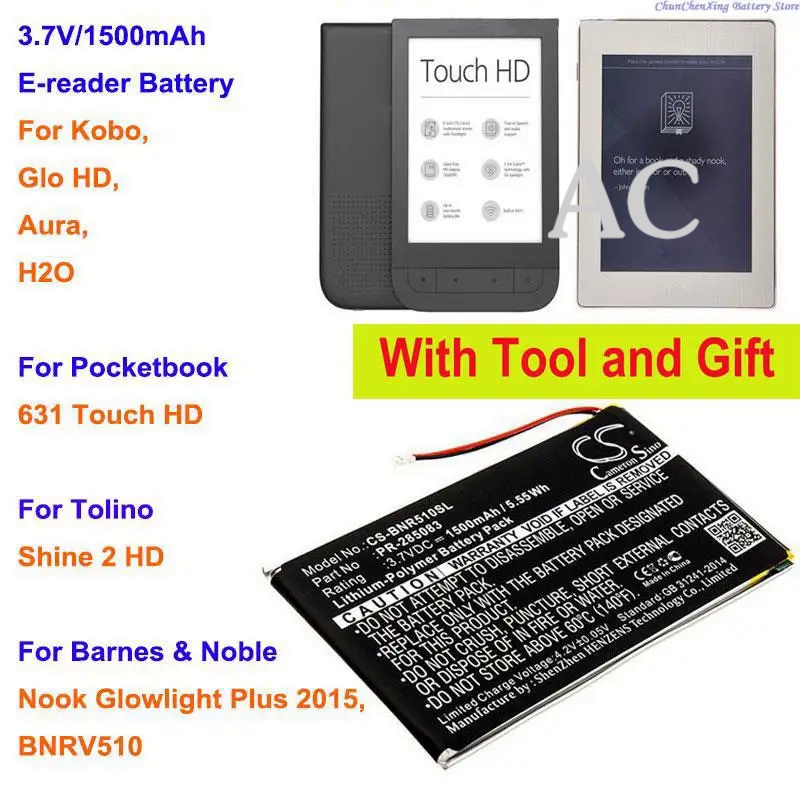 AC Cameron Sino Battery for Barnes&Noble BNRV510, Nook Glowlight Plus 2015, For Kobo Glo HD, Aura, H