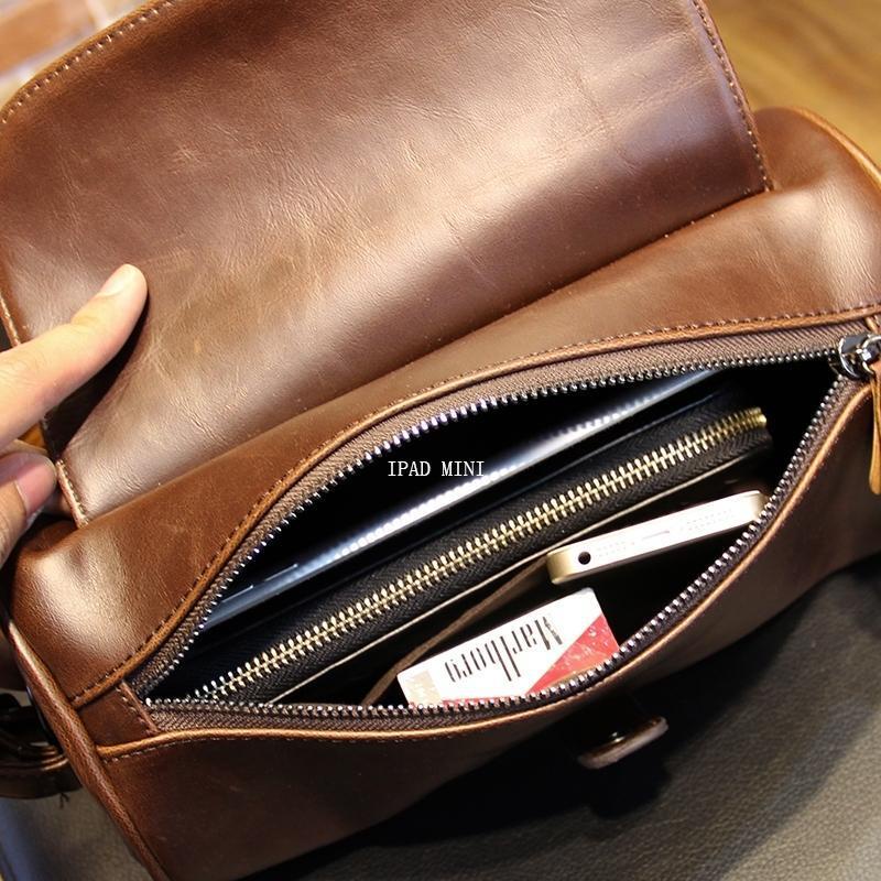 A.T.A กระเป๋าสะพายหลังหนัง Crazy Horse สไตล์เกาหลี รุ่นใหม่ สำหรับผู้ชาย แนววินเทจ - รูปที่ 2