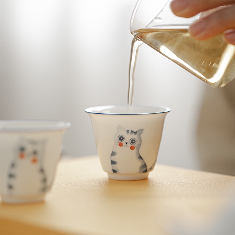 [กวนหยุน] ทุกอย่างน่ารักมือวาดแมวพีชถ้วยชากังฟูชาชุดครัวเรือนอบอุ่นรักษาเซรามิกถ้วยเดียว ราคา ถูกที่สุด ดีลบีเคเค แกลเลอรีภาพที่ 4