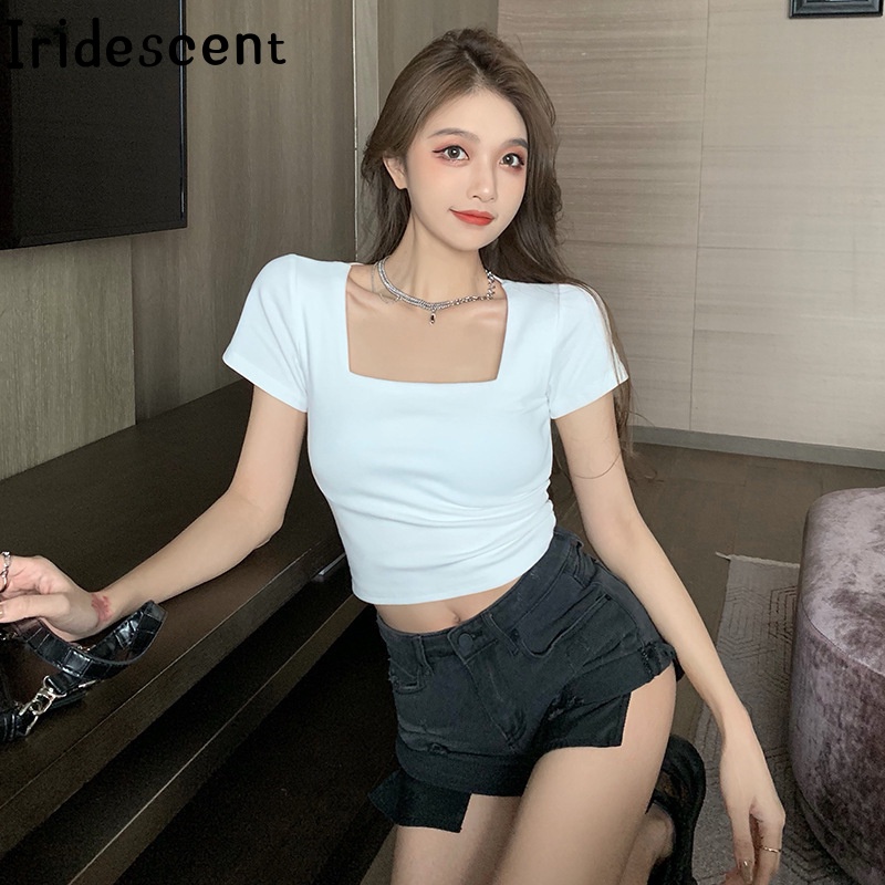 Iridescent เสื้อครอป เสื้อแฟชั่นผู้หญิง ชิค สไตล์ นุ่มนวล ล้ำสมัย A29J014 49Z231204