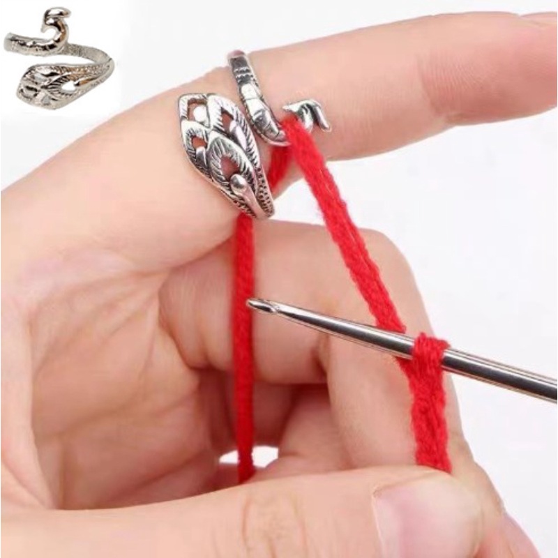 ชุดแหวนตะขอเข็มถักไหมพรม แฮนด์เมด สีทอง เงิน นกยูง ปรับได้ DIY สําหรับถักนิตติ้ง 1 ชิ้น