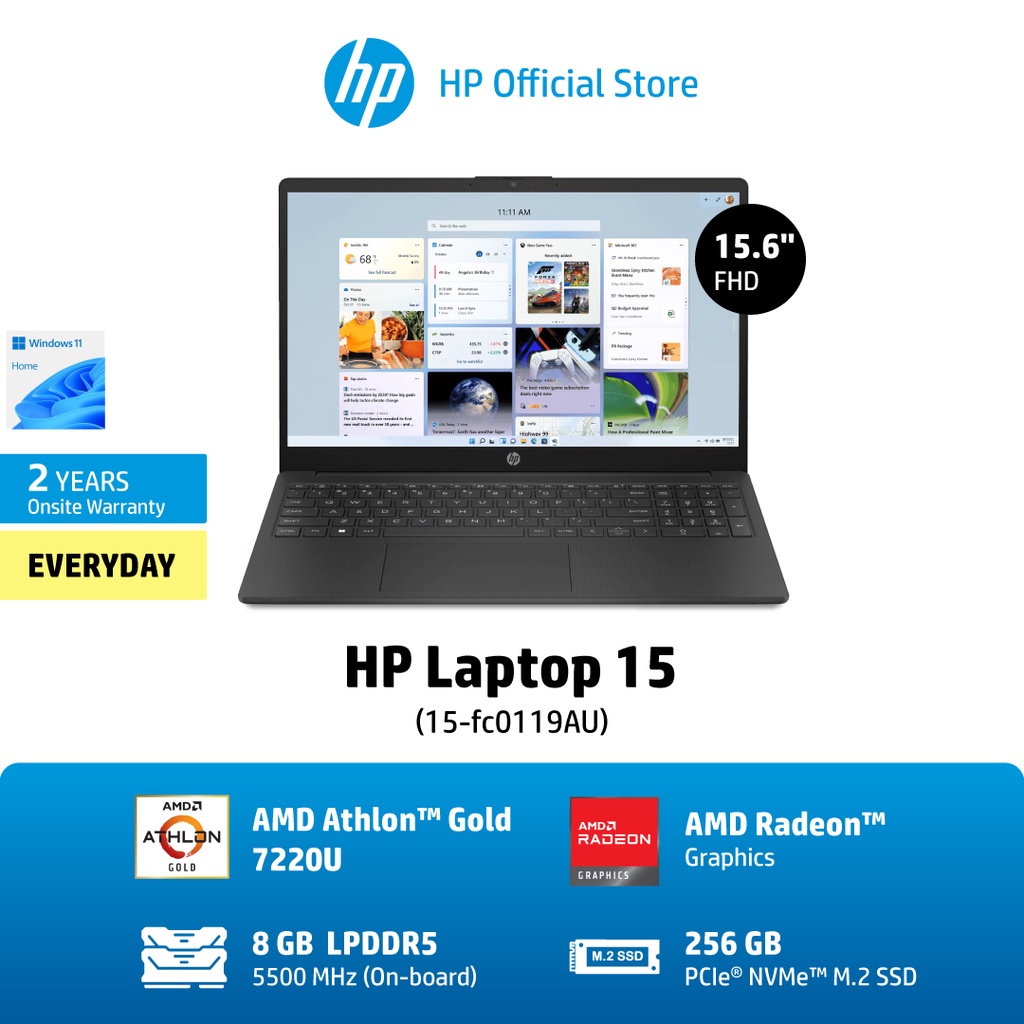[ผ่อน0%] HP Laptop (15-fc0119AU) AMD Athlon™ Gold 7220U/ 8GB/ 256GB/ Win11 Home/ 2Yrs Onsite โน๊ตบุ๊ค Notebook