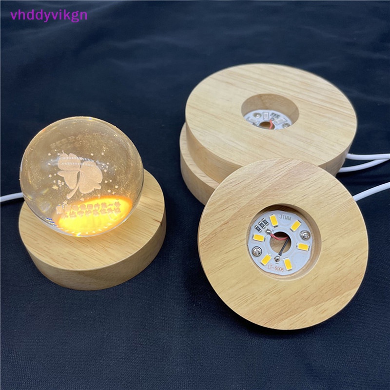 Vhdd ฐานโคมไฟไม้ LED 10 ซม. แบบชาร์จไฟได้ พร้อมอะแดปเตอร์พาวเวอร์